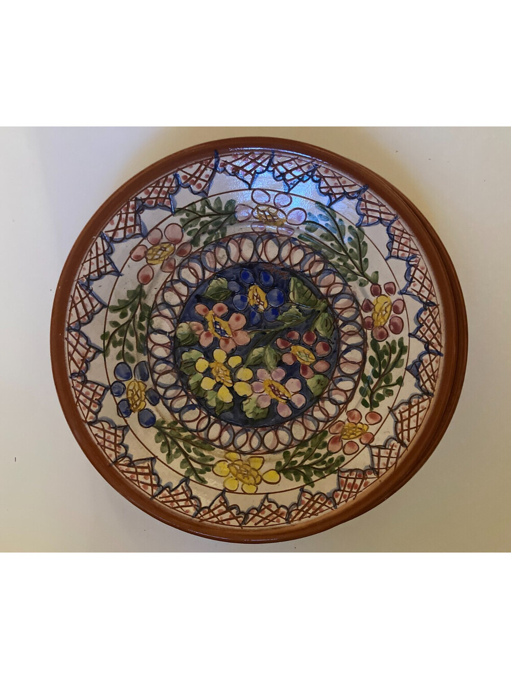 Round Decorative Portuguese Hand Painted Pottery 9.5" Plates x 4 - NEW